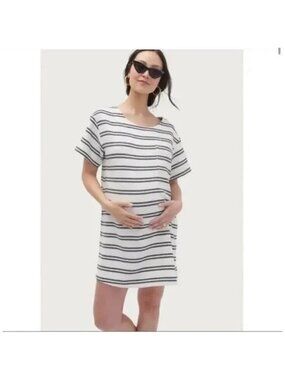 HATCH White Blue Isa T Shirt Dress Size Medium NEW NWT